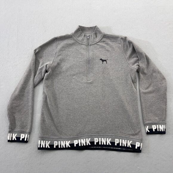 Victoria's Secret Tops - Victorias‎ Secret Pink Sweatshirt Large Ultimate Pullover 1/4 Zip Logo Gray